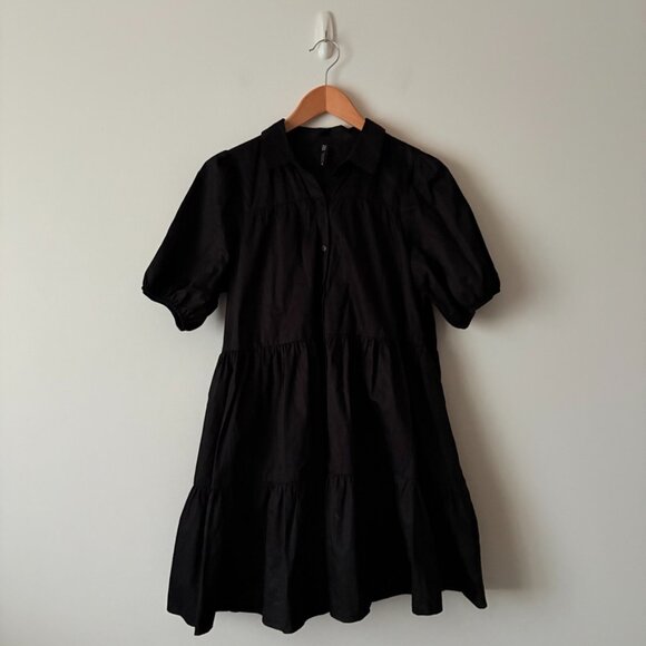Zara Poplin Tiered Babydoll Mini Dress Black Size Small Blogger Fav - Picture 3 of 6